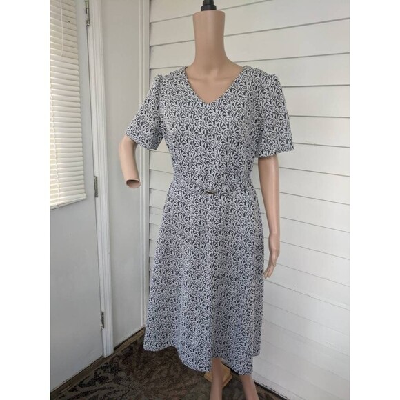 60s Mod Black Silver Metallic Print Dress Polyester Vintage L XL 40 Bust - Picture 6 of 10